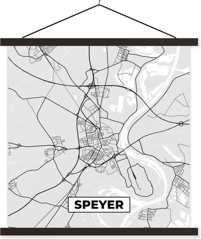 Posterhanger incl. Poster 60x60 cm - Schoolplaat - Speyer - Stadskaart - Plattegrond - Duitsland - Kaart - Textielposter - Zwarte latten - Stadskaart