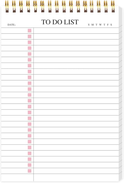 Dailygoods- Notitieblok Waterdicht - Takenlijst/Checklist - Ongedateerde Planner - Spiraal - A5-formaat - 52 Vellen - Planningsnotitieboek