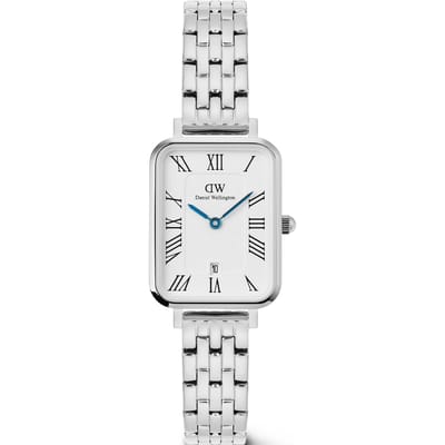 Daniel Wellington DW Watch Quadro Roman Numerals Date 5-link Silver 20x26mm