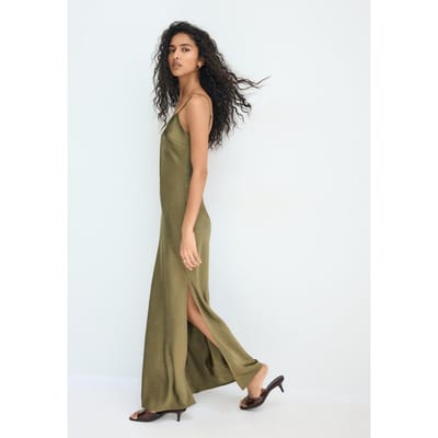 Stradivarius Satijnen midi-jurk  Kaki XS