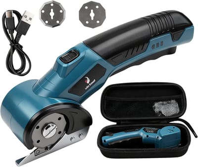 Elektrische Schaar 4,2 V - met 2 messen - veiligheidsvergrendeling - LED-verlichting - Universele Snijder - Stofschaar - Kartonschaar - Tapijtschaar - Accuschaar - Snijdt Leer, PVC, Tapijt, Karton en Meer