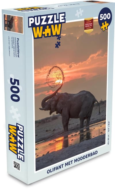 Puzzel Olifant met modderbad - Legpuzzel - Puzzel 500 stukjes