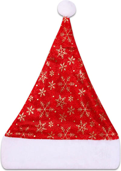 Q2P - Kerstmuts - Sneeuwvlokken - Volwassenen - Kind - Kerstkleding - Kerstversiering - One Size - Rood - Goud