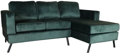 Hoekbank design Venna 200cm bank donkergroen velvet loungebank zowel links als rechts bankstel hoeksalon zetel