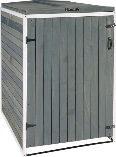 XL containerberging voor 1 of 2 afvalbakken MCW-H74, 126x80x98cm hout MVG ~ grijs-wit