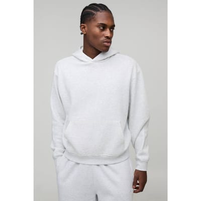 Essential Oversized Boxy Hoodie | Grey Marl | Size XS