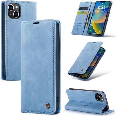 Casemania Hoesje voor Apple iPhone 15 - Sky Blue - Dunne Portemonnee Book Case - Slim Wallet Case met Pasjeshouder