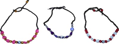 Armbandjes met kraaltjes roze-paars-rood set van 3 stuks.