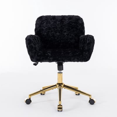 Bureaustoel Zwart - Make-up Stoel - Kaptafel Stoel - Pluche Stoel - Verstelbaar - Draaibaar - Met Armleuningen - Slaapkamer - 61x60x90cm - Wieltjes - Zwart