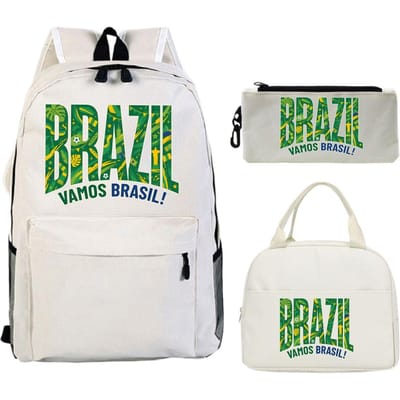 Leuke Mexico Brazilië Letterprint 3-delige Set Rugzak Voetbal Liefhebber Kinderen Jongens Meisjes Rugzak Etui en Lunchtassen Pakket Cadeaus
