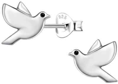 Joy|S - Zilveren vogel oorbellen - duif - sterling zilver 925 - 8 x 7.5 mm - oorknoppen