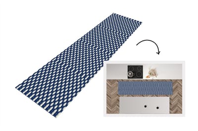 Keukenloper 200x50 cm - Keukenmat vinyl Japans - Blauw - Wit - Patronen - Keukenmatten loper - Keuken vloerkleed tapijt
