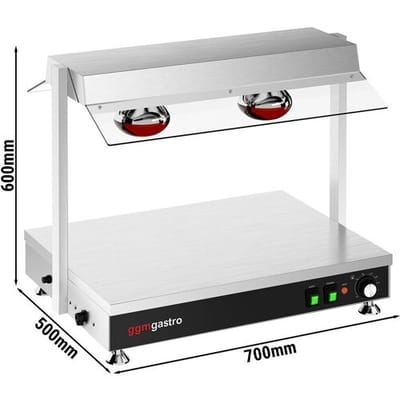 GGM Gastro Warmhalteplatte Edelstahl - 1 kW - mit 2 Infrarot-Wärmelampen