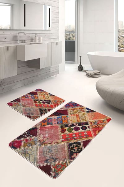 De Groen Home Badmat antislip 2 stuk set - 60x100 & 50x60 - HARMONIE COLLECTIE - Patchwork Edition - Wc mat - Toiletmat - Zacht