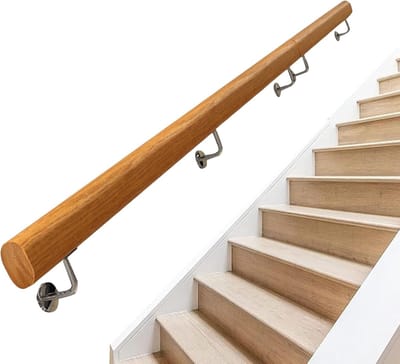 Houten trapleuning - Wandsteun leuning - Veilig traplopen - Massief hout roestvrij staal - 300 cm tot 450 cm