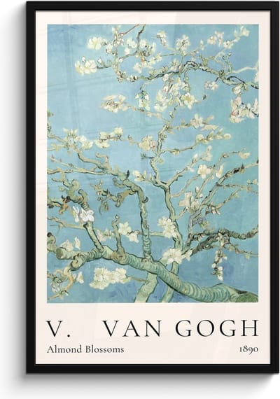 Poster in lijst - Fotolijst 60x90 cm - Posters - Vincent van Gogh - Almond Blossoms - Kunst - Oude meesters - Amandelbloesem - Posterlijst zwart - Decoratie - Wanddecoratie woonkamer - Muurdecoratie slaapkamer