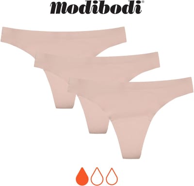 Modibodi Menstruatie Ondergoed Licht Absorberend Dames Naadloze String 3 Pack Cashew 38