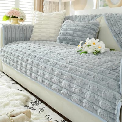 Winter Imitatie Konijnenbont Bankhoes Antislip Geometrie Effen Kleur Bankkussen Verdikt Bankkussen Woonkamer Huis Bankmat 70x70cm 1pcs