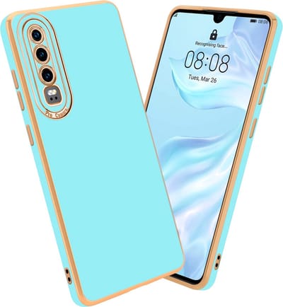 Cadorabo Hoesje geschikt voor Huawei P30 in Glossy Turqouise - Rose Goud - Beschermhoes van flexibel TPU-silicone Case Cover en met camerabescherming