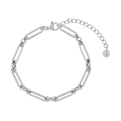 Essentialistics - Armband basic rondjes en staafjes - Volwassenen - Zilverkleur - Stainless steel (verkleurt niet) - Verlengkettinkje
