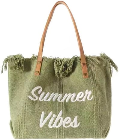 Ultiluxe® Grote strandtas Summer Vibes - Groen - Dames schoudertas met ruffles - Met magnetische drukknoop - 47 x 33 x 11 cm - Zomertas, big shopper, handtas - Zwemtas, badtas, laptoptas - Grote capaciteit - Veel ruimte