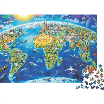 Legpuzzel Wereldkaart - Wereldpuzzel Educatief - Ontspanning en Leren - Nauwkeurig Gestanst - 52 x 38 cm - Style 2