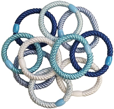 20 Blauwe Gevlochten Haarelastiekjes Met Kraal - Dikke Haarelastiekjes Te Dragen Als Armband - 2-in-1 Haar Elastiek - 20 Stuks - Blauw Mix