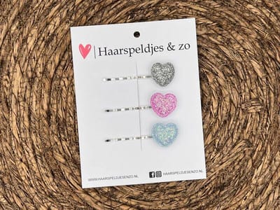 Bobby pin set 7 - schuifspeldje - haarspeldje - haarschuifje - kerst - glitters - zilver - roze - lichtblauw - hartjes