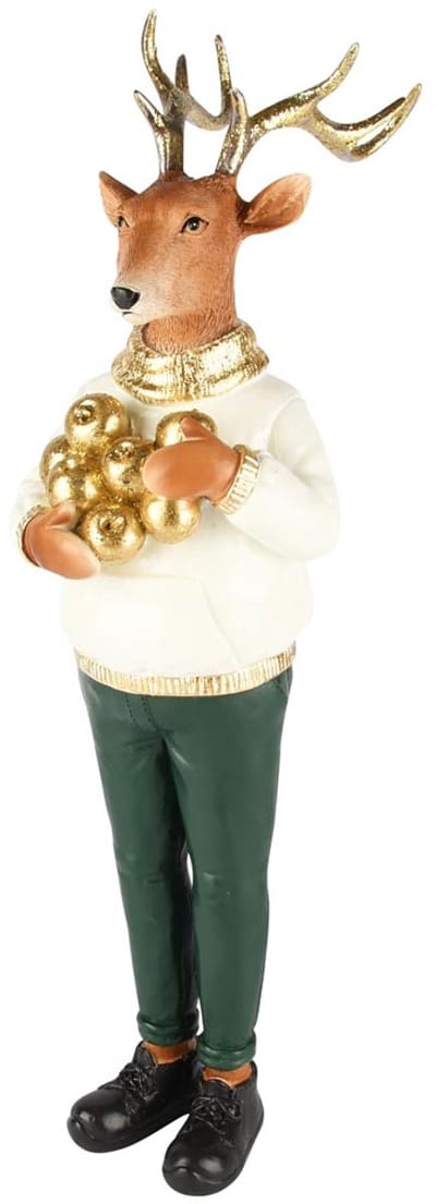 Dekoratief | Hert staand, groen/goud/wit, resina, 14x11x40cm | A255215