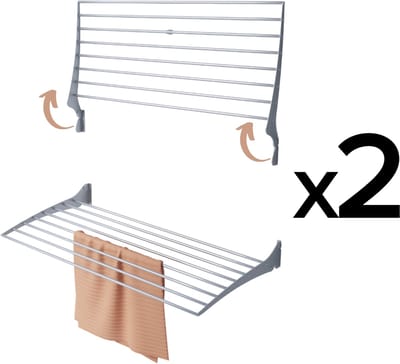 2x Foxydry Fold 116 cm wasdroogrek wandmontage clicksysteem - 116 x 50 x 10 cm