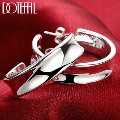 Klassieke Gladde 925 Sterling Zilveren Dames Hoop Oorbel Cadeau Kerstfeest Bruiloft Best Verkopende Mode Sieraden red