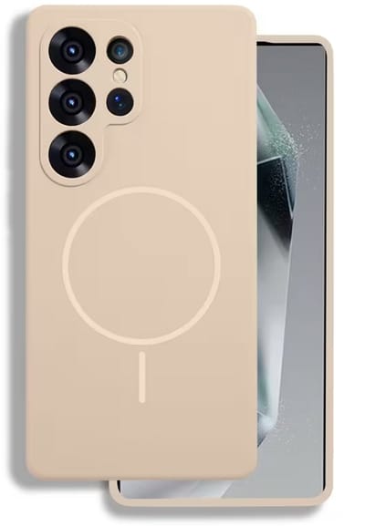 Casemania Hoesje Geschikt voor Samsung Galaxy S26 Ultra - Beige - Zachte Liquid Siliconen Back Cover - Geschikt voor MagSafe - Telefoonhoesje met Volledige Camera Bescherming