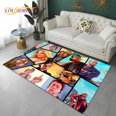 Grand Theft Auto Games 3D GTA Gamer Tapijt Vloerkleed voor Thuis Woonkamer Slaapkamer Bank Deurmat Decor, Kindergebied Vloerkleed Antislip Vloermat 40x60cm