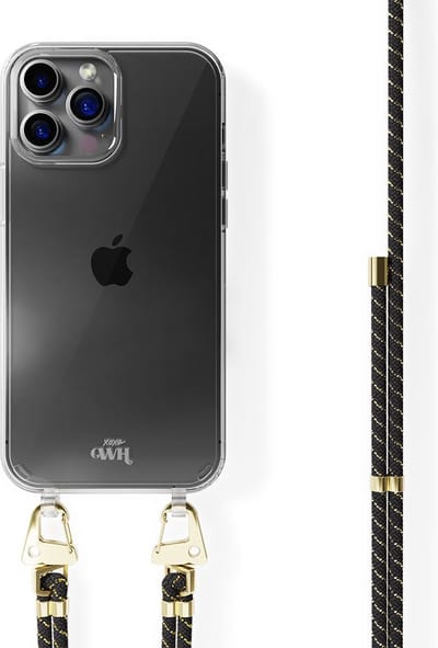 xoxo Wildhearts siliconen hoesje - Geschikt voor iPhone 11 Pro - Gold Goddess - Telefoonhoesje - Hoesje met koord - Telefoonkoord - Zwart - Goud - Transparant hoesje