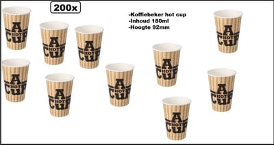 200x Koffie beker A hot cup180cc - koffie thee warme drank soep carnaval thema feest kantine festival grappig en fout