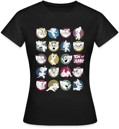 Tom And Jerry Iconische Uitdrukkingen Met Logo T-Shirt Dames