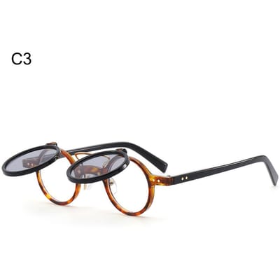Populaire Vintage Steampunk Flip-up Zonnebril Retro Klein Rond Montuur Zonnebril Dubbellaags Flip-lens Punk Bril UV400 black