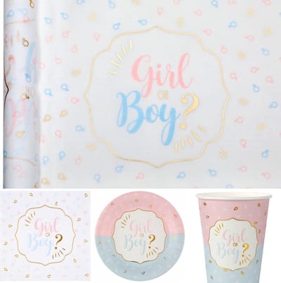 41-delige Genderreveal set Boy or Girl met bordjes, servetten, bekertjes en tafelloper - genderreveal - babyshower - he or she - boy or girl