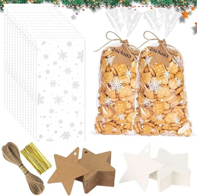 Kerstcadeauzakjes, 100 Stuks Kraft Papieren Zakjes voor Koekjes, Chocolade en Snoep, Inclusief Twist Ties en Hangers voor een Feestelijke Presentatie