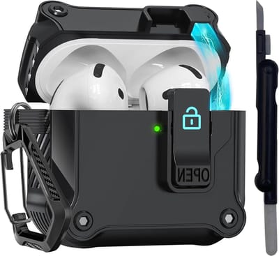 Toepasbare hoes voor AirPods 4 Gen (2024) met USB-C - sleutelhanger en reinigingsstift - sterke valbescherming - auto-open serie - zwart