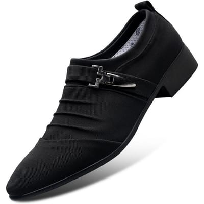 Bruiloftsschoenen voor heren Puntige klassieke schoenen Heren Kleding Loafers Canvas Heren Kledingschoenen 38 zwart