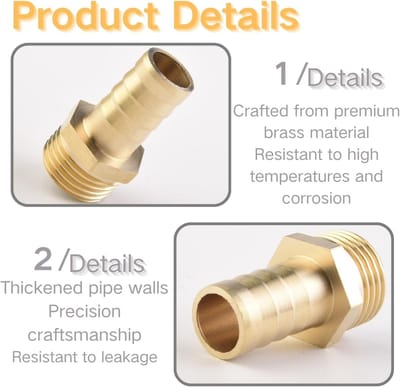 Koperen slangaansluitingen, 6 x 6mm verbindingen met 1/8" mannelijke pijpverbindingen, inclusief 6 slangklemmen, ideaal voor gas-, water- en brandstoftoevoer.
