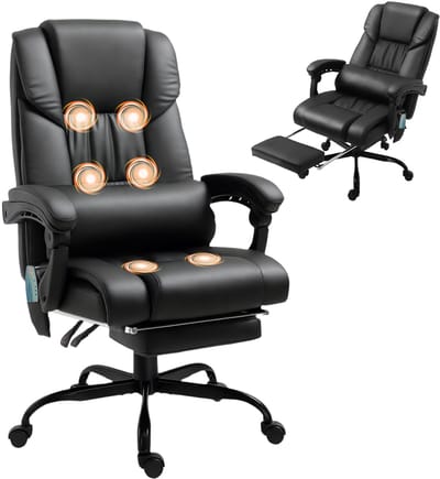 Vinsetto Massage Bureaustoel-Kunstleer-75L x 66B x 112-122H cm-Zwart