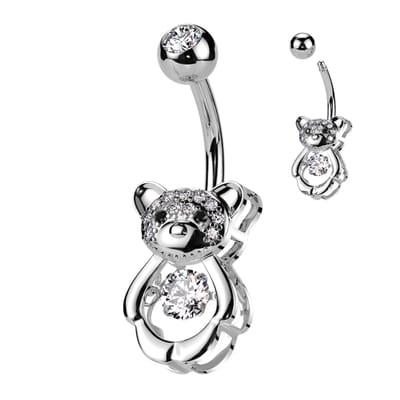 Piercing hollow bear met steentje - zilver - LMPiercings