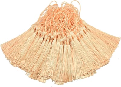 100 Stuks 13cm/5 Inch Zijde Floss Boekenleggers met 2-Inch Koordlus en Kleine Chinese Knoop voor Sieraden, Souvenirs en DIY Creaties (Beige Rood)