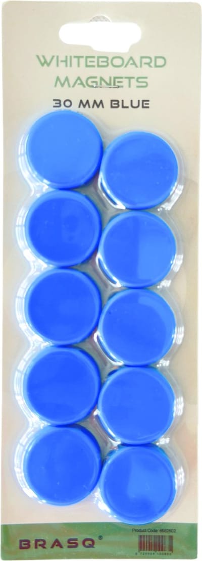 BRASQ Magneten Voor Whiteboard, Magneetbord, Memobord of Magnetisch Tekenbord - Blauw 30mm - 10 stuks