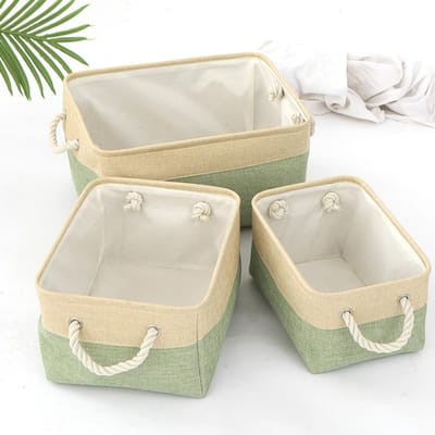 Opvouwbare opbergmand van katoen en linnen voor het sorteren en organiseren van diverse artikelen Opbergmanden Geweven mand 41x32x20cm groen