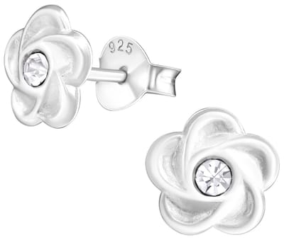 Joy|S - Zilveren bloem oorbellen - 8 mm - kristal - oorknoppen