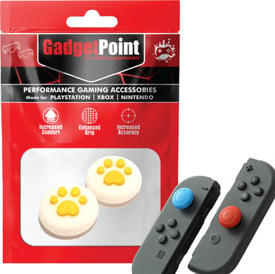 Gadgetpoint - Thumb Grips voor Nintendo Switch Joy-Con Controllers - Gaming Thumbgrips - Performance Anti-Slip Thumbsticks - Bescherming Accessoires - Pootjes - Wit met Geel