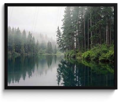 Poster in lijst - Fotolijst 80x60 cm - Posters - Bergen - Meer - Bos - Posterlijst zwart - Decoratie - Wanddecoratie woonkamer - Muurdecoratie slaapkamer